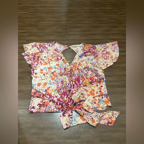 NWT By Anthropologie V-Neck Flutter Hem Top boho OB1542675 size XL - Picture 3 of 7